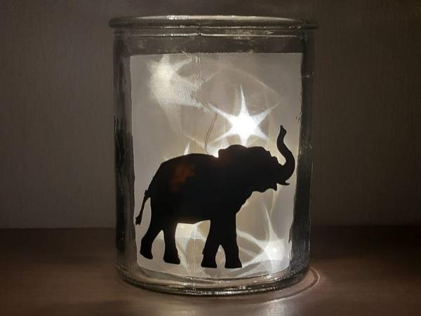 Kerzenglas Elefanten Sterne